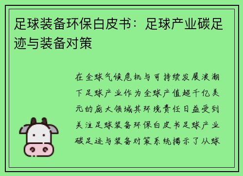 足球装备环保白皮书：足球产业碳足迹与装备对策
