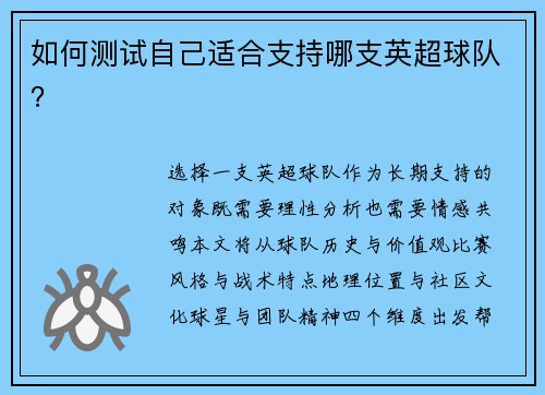 如何测试自己适合支持哪支英超球队？
